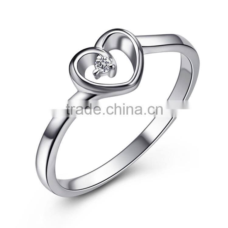 Women Gift White Zircon Heart 925 Sterling Silver Fashion Ring