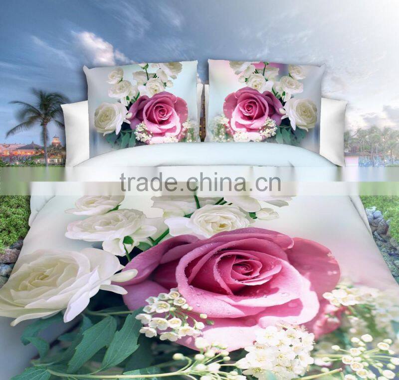 White and Red Rose 2 - Reactive Printed 3d Bed Set 3d Bedding Set Linen Cotton Queen King Size/bedclothes Duvet Cover Red Black