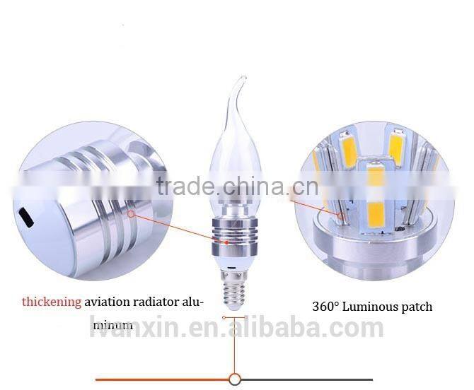 High lumen ultra bright e14 3w-5w bulb led candle lamp