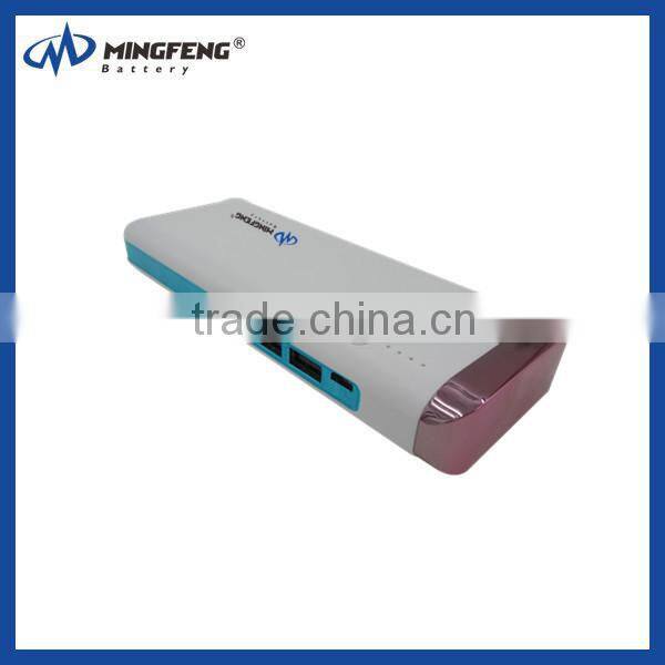 2016 power bank three usb port LED flashlight 10400mah power bank promotion