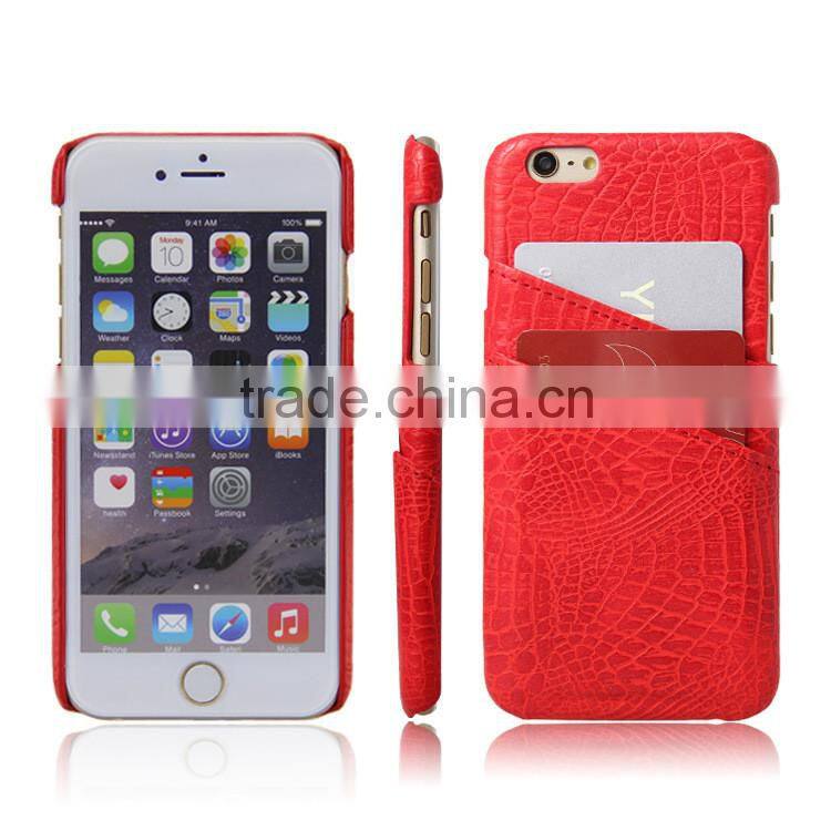 Fashion PU CROCO Mobile Phone Case Cover for iPhone 6 Brown Leather Casing With Two Card Slots
