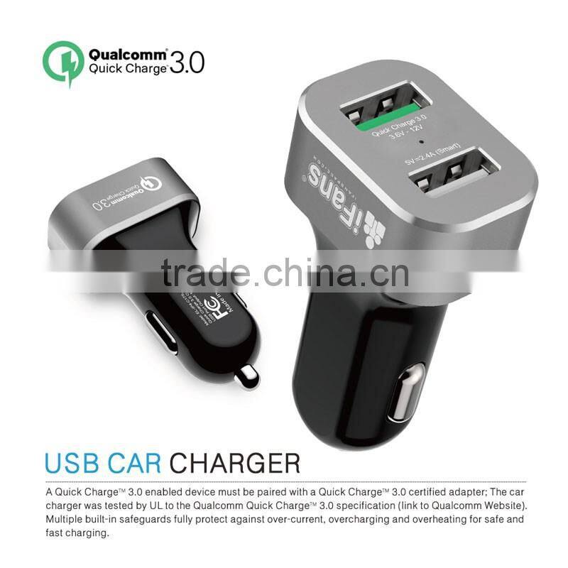 Factory offer Quick Charge 3.0 Car Charger 2 Port 30W Aluminium Rohs CE