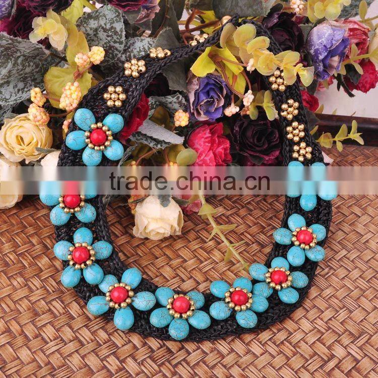 wax cord skyblue tophus hand made necklace for women