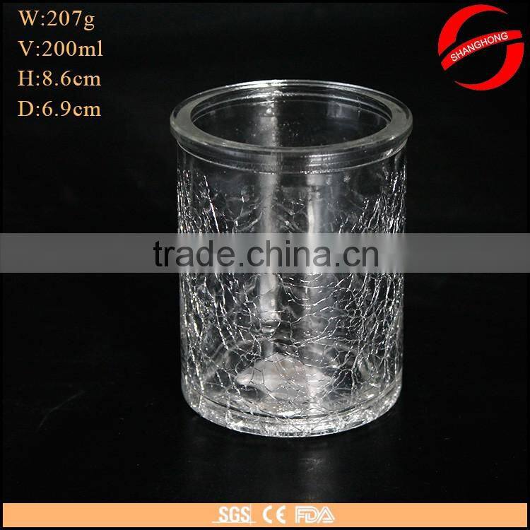 Factory wholesale high quality crack effect glass candle jar for decoration