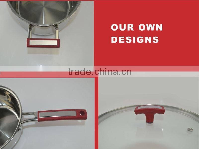 8pcs modern kitchen design stainless steel cookware set with red silicon handle / kitchen accessories/grey salad bowls with red