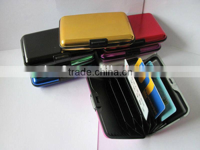 aluminum card holders in pink and blue colors