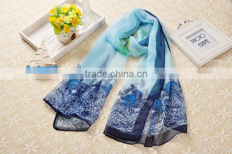 Spring Summer New Women's Georgette Chiffon Flower Printed Scarf Wraps Shawl Stole Soft