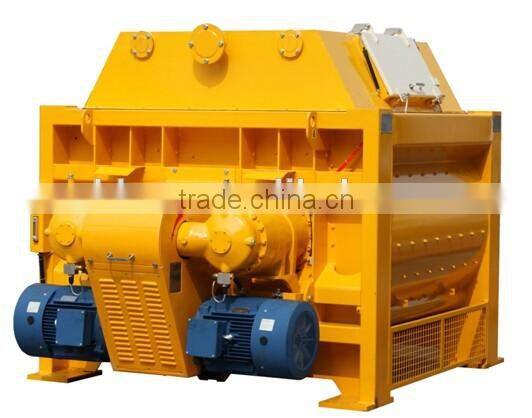Twin shaft concrete mixer with hydraulic discharging system