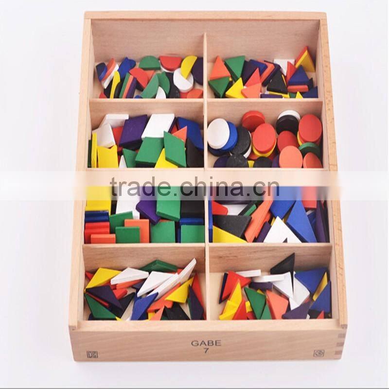 Wooden educational toy Froebel Gabe 7 Colorful Geometric Shapes Blocks combination
