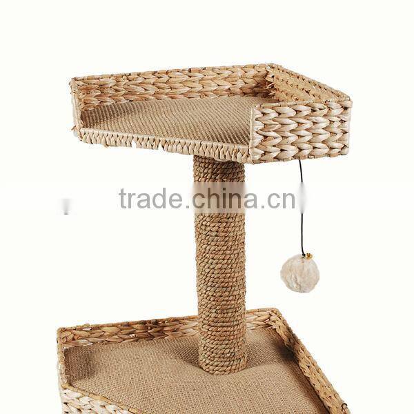 S&D handmade durable Water Hyacinth multifunction cat house with Climb and Scratch cat toy