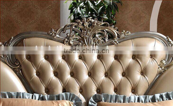 European Style Solid Wood with Genuine Leather Bed, Royal Bedroom Carved Furnitur Bed, Royal Bedroom Furniture (BF01-ML013)