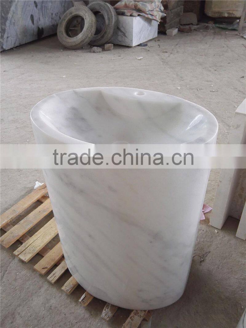 White carrara marble round kitchen pedestal sinks