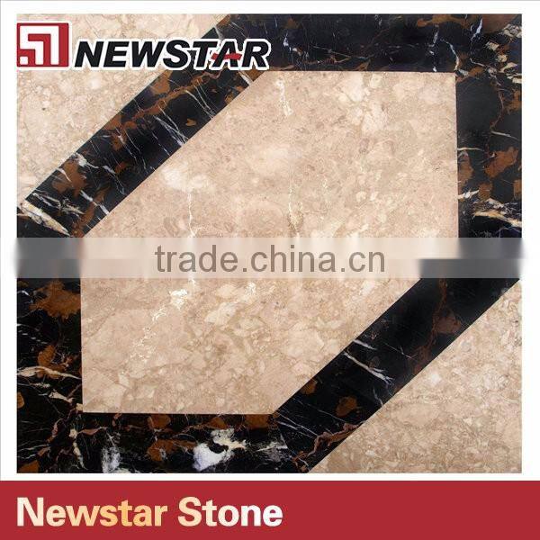 Newstar Black And Gold Marble Waterjet Floor Medallion Tile For Sale Mosaic