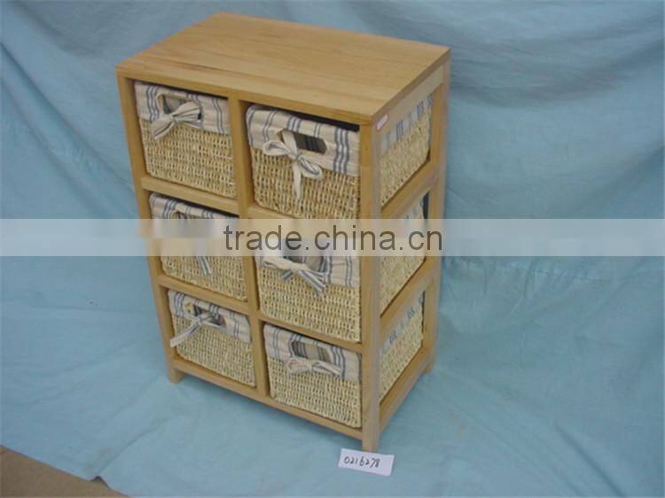 Custom high quality wicker basket drawers wooden storage cabinet
