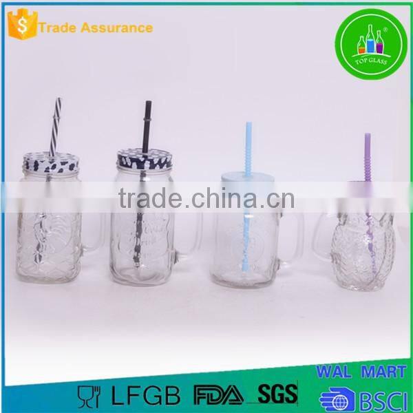 450ml environmental colored glass mason jar with straw