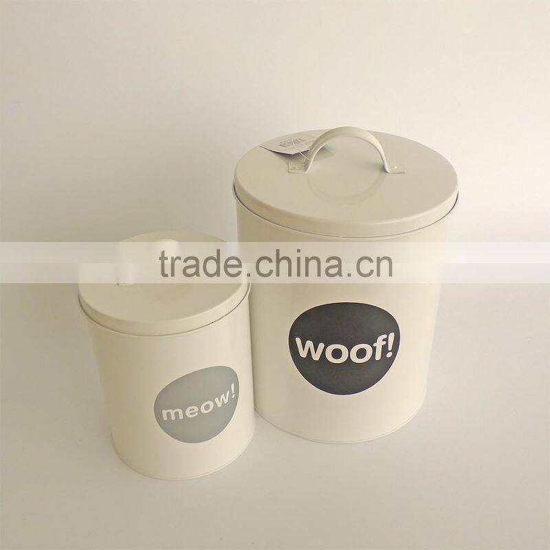 Metal Cat Dog Pet Dry Food Storage Container Tin with Scoop, Cream
