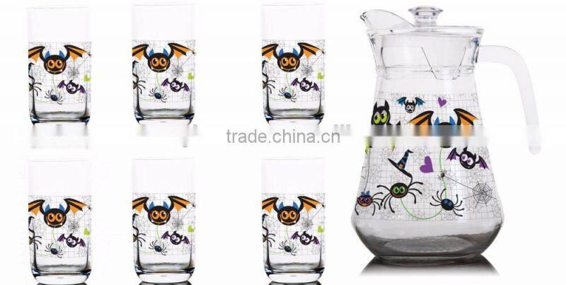 1300ml 1000ml halloween christmas fruit color printing jug set and water glass jug set and glass Carafe and decanter