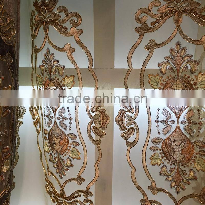 JX-869 momoda luxury home decorations french retro antique curtain with sheers and valance arabian coffee color curtain fabric
