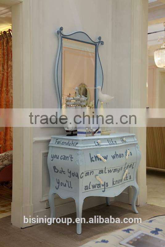 European style classic design boys light blue children wooden carved cloth art cot bed - BF07-70356