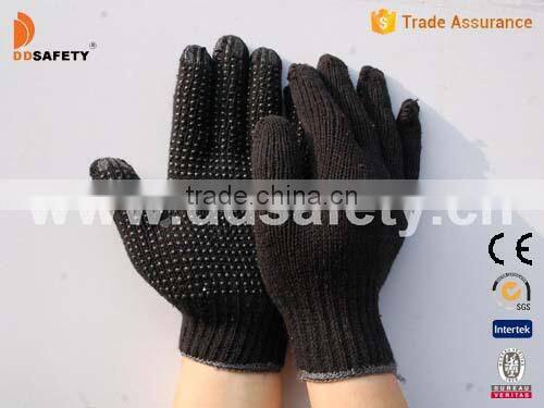 DDSAFETY Black Cotton Polyester Gloves With Black PVC Dots One Side