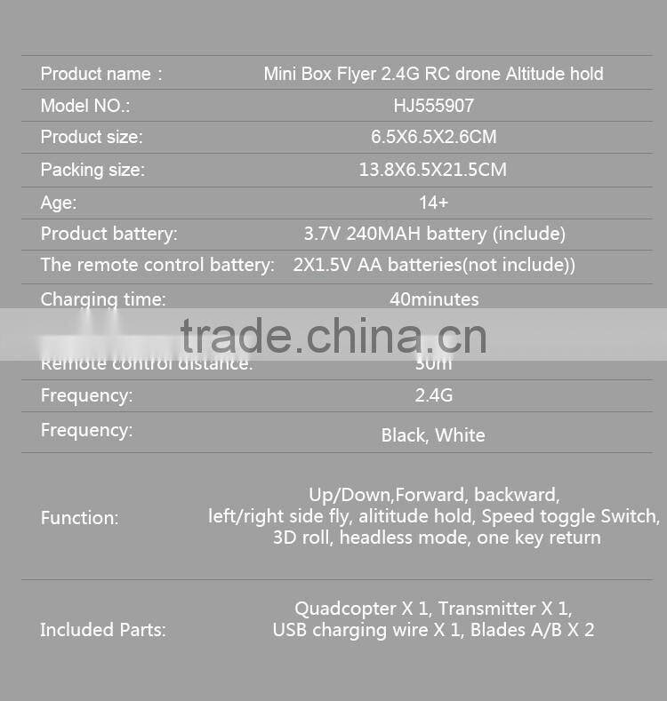 2.4Ghz Box Flyer RC drone Altitude hold 2017