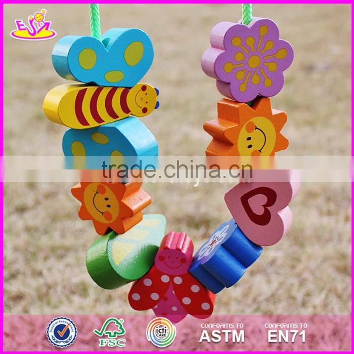 2017 New design 10 pieces beads children preschool wooden lacing toys W11E064-S