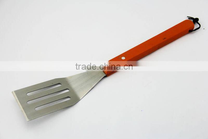 out door cooking ware grilling accessories 13inch long wood handle BBQ tool set in orange
