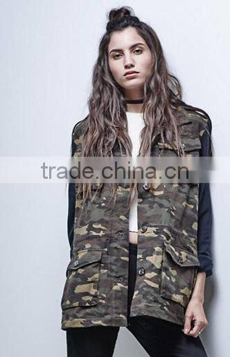 OEM High Quality Fashion Womens Slim Fitted Camo Print Military Jacket