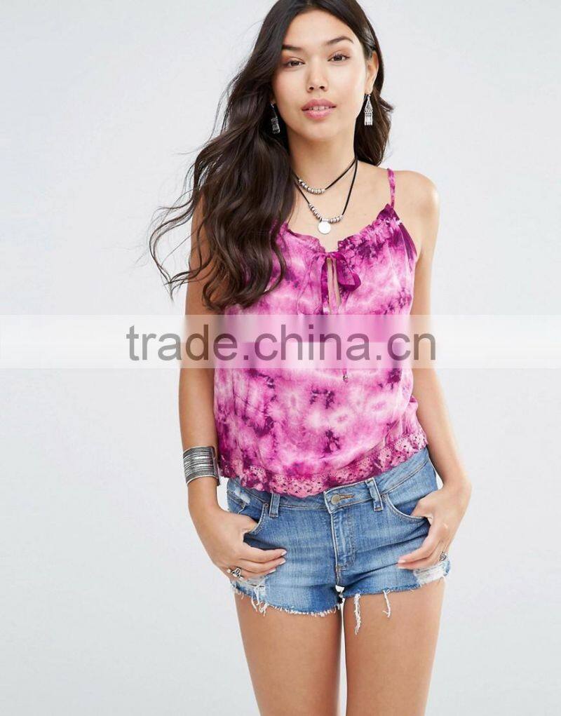 Tie Cami With Crochet Trim on the bottom in rayon fabric