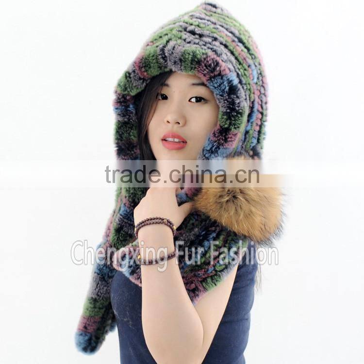 CX-C-242M Hand Knitted Women Real Rex Fur Animal Cap