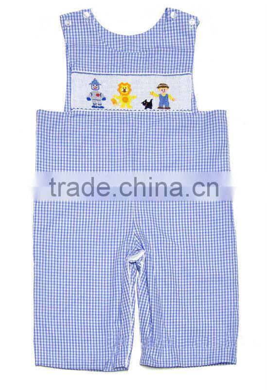Baby Boy Light Blue Gingham Smocked Animal & Scarecrow Longall