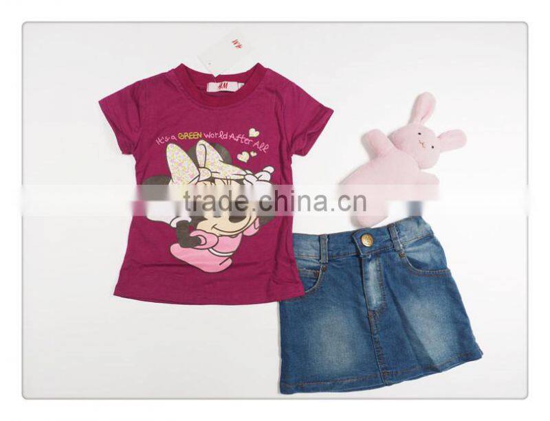 2014 new summer girls clothing suits kids fashion minnie t shirts+jeans skirts 2pcs outfits baby girls suits
