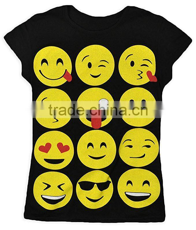 2017 hot selling Girls Short Sleeved Emoji T Shirt printing wholesale funny t shirts kids summer clothing OEM