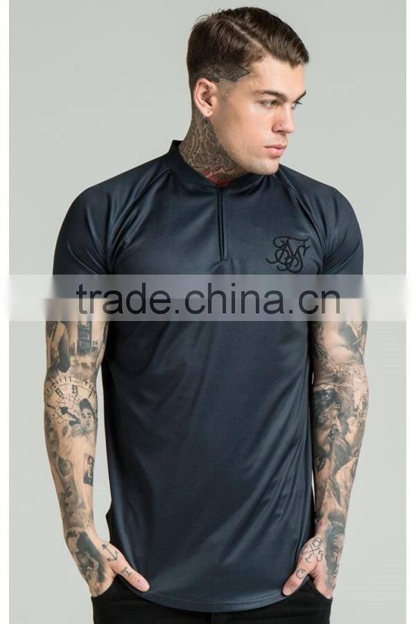 2016 New Arrival Stylish 1/4 Zipper Baseball Jersey Raglan Short Sleeve Curved Hem Baseball T Shirt Black Embroidered Jersey Top