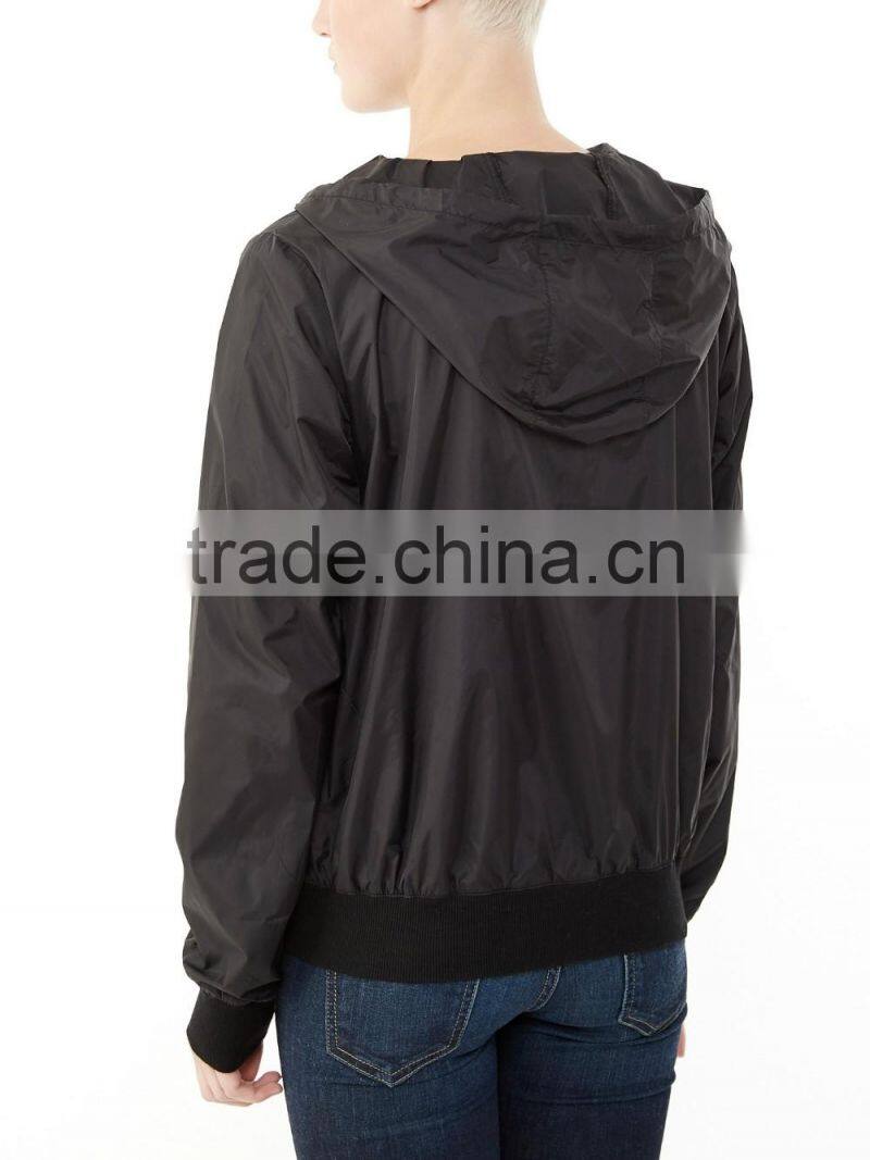 2016 ladies cheap fancy thin light waterproof shiny nylon zipper up jacket wholesale