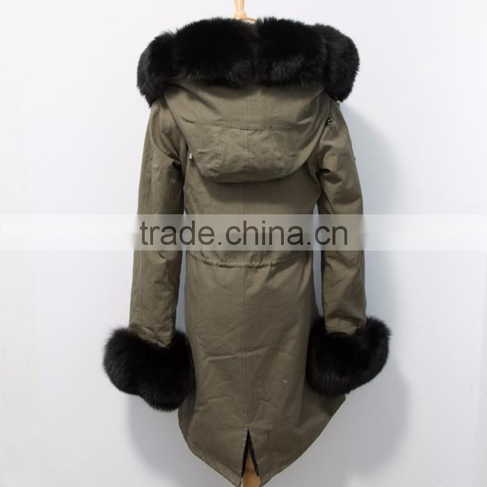 Myfur Luxury Fox Body Fur Trimmed Ladies Long Parka Jackets Wholesale
