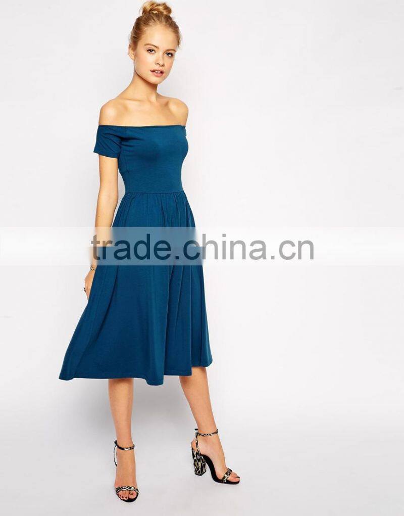 Cheap Chinese Dress Bardot Midi Skater Dress