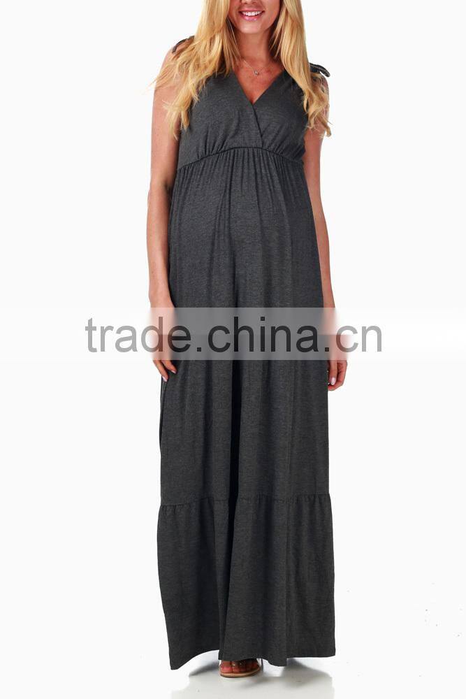 CHARCOAL BOHEMIAN MATERNITY/NURSING MAXI DRESS