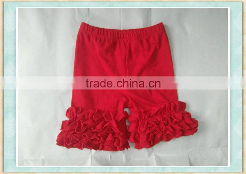 Summer dropship girlsclothes red cotton shorts solid baby icing ruffle pants