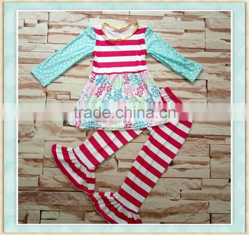 wholesale children's boutique outfit baby Girls' Christma new design green stripe clothes