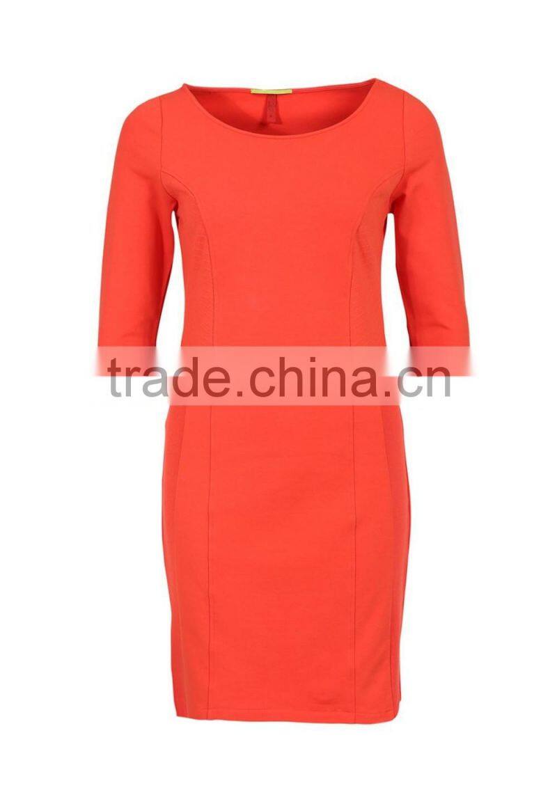 Ladies orange bright color 3/4 sleeve wrap dress
