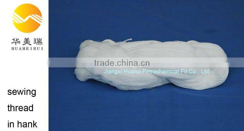 Raw white 100% spun polyester sewing thread in hank