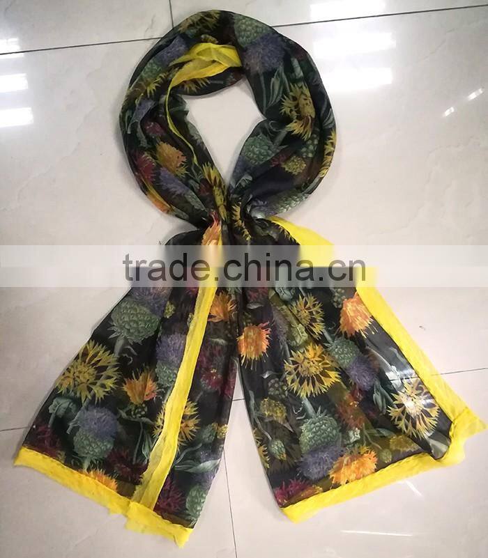 High quality fashionable digital print feather muslim hijab silk scarf