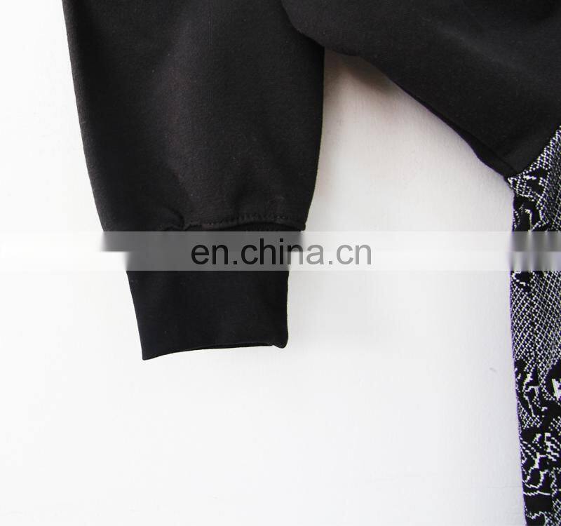 long sleeve pullover with round Collar black Jacquard
