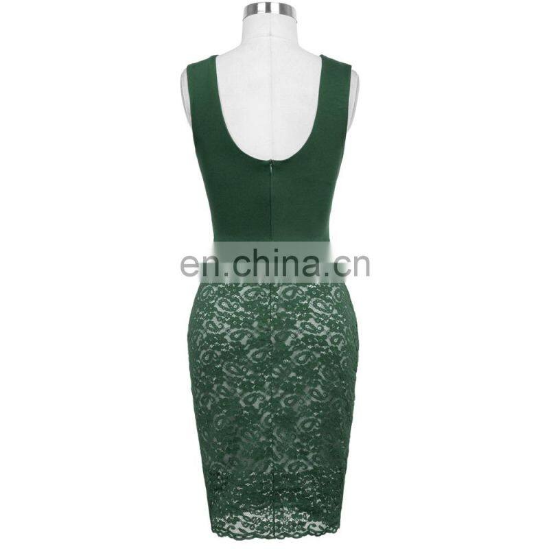 Grace Karin Sexy Sleeveless V-Neck U-Back Hips-Wrapped Bodycon Tight Short Dark Green Cocktail Dress GK001082-3