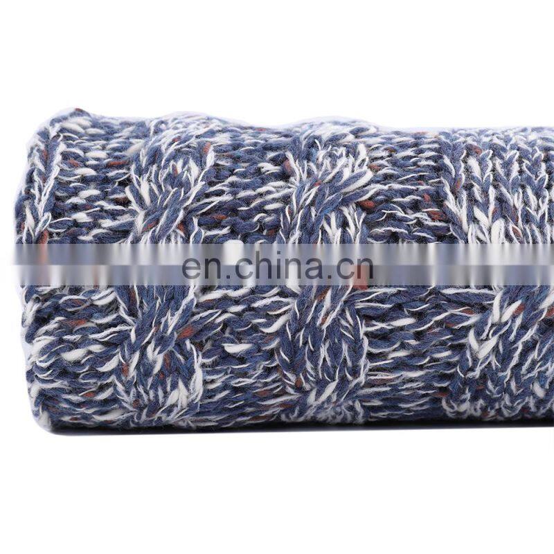 Factory Price Solid Color Navy Cable Knitted 100%Acrylic Blanket
