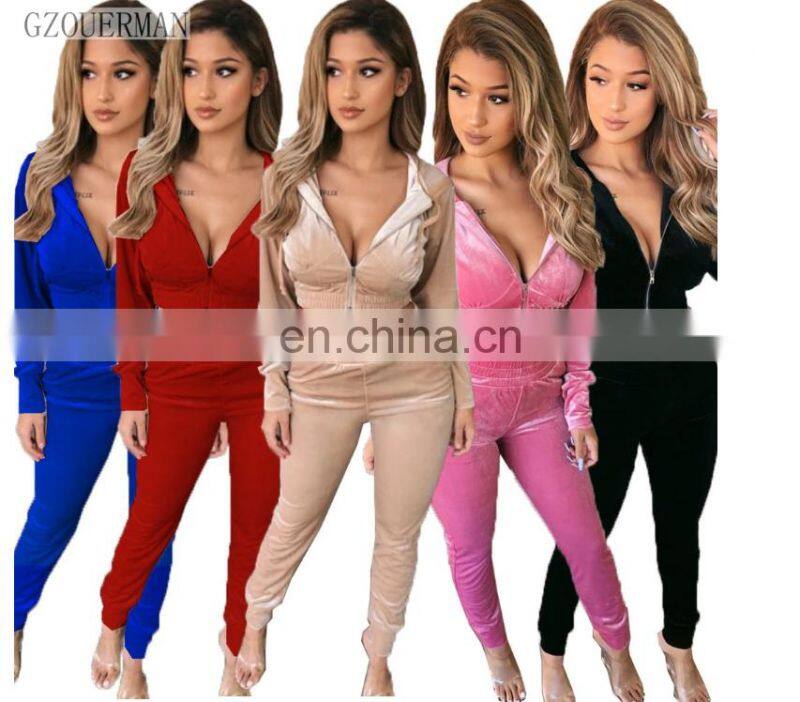 New Fashion Women Autumn Winter Casual Fleece Zipper Hooded Short Tops Long Sleeve Tops + Pants Suit pants set two piece set
