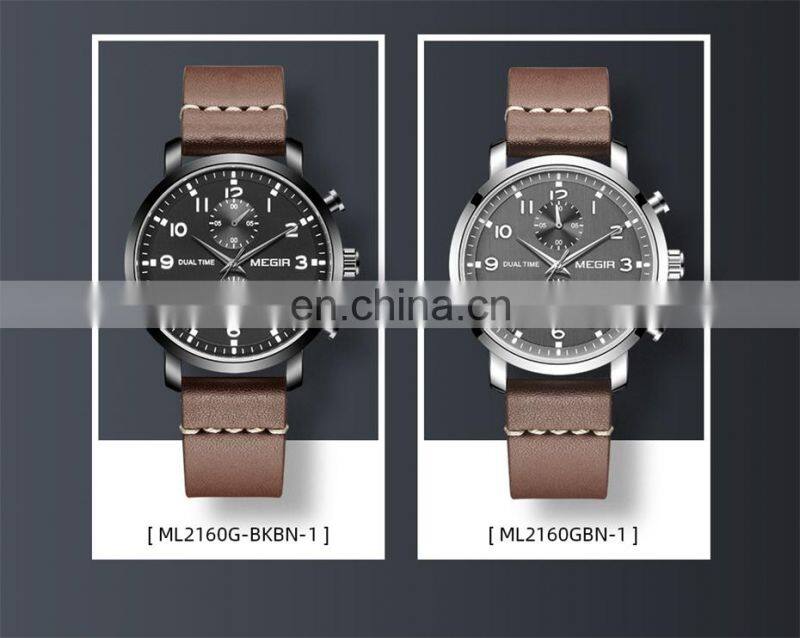 MEGIR 2160G Men Quartz Wristwatch Waterproof Business Multifunctional Stainless Steel Mans Watches