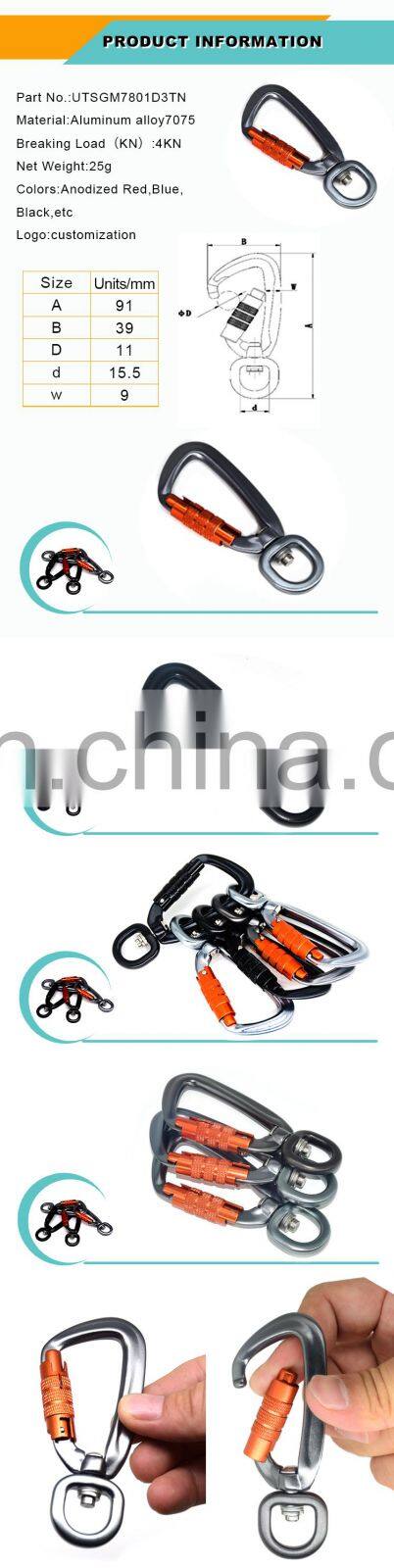 hiking carabiner wholesale camping sling swivel carabiner with triple lock