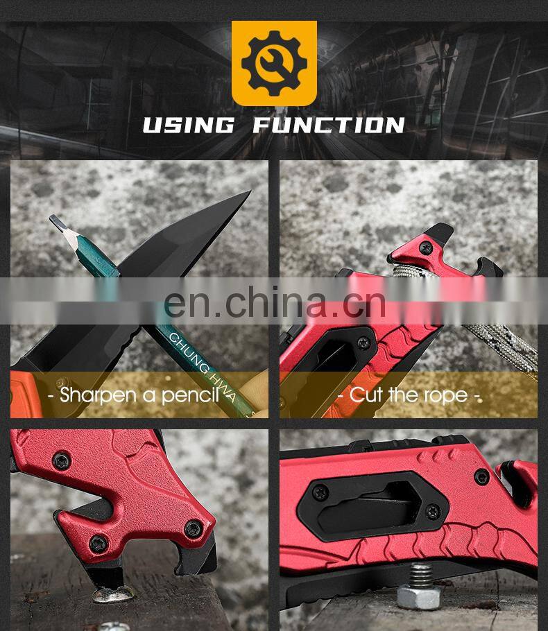 New Outdoor Survival Folding Knife Camping Self-defense Knife With Belt Clamp Grindstone Window Breaker Multi-functional Tool
